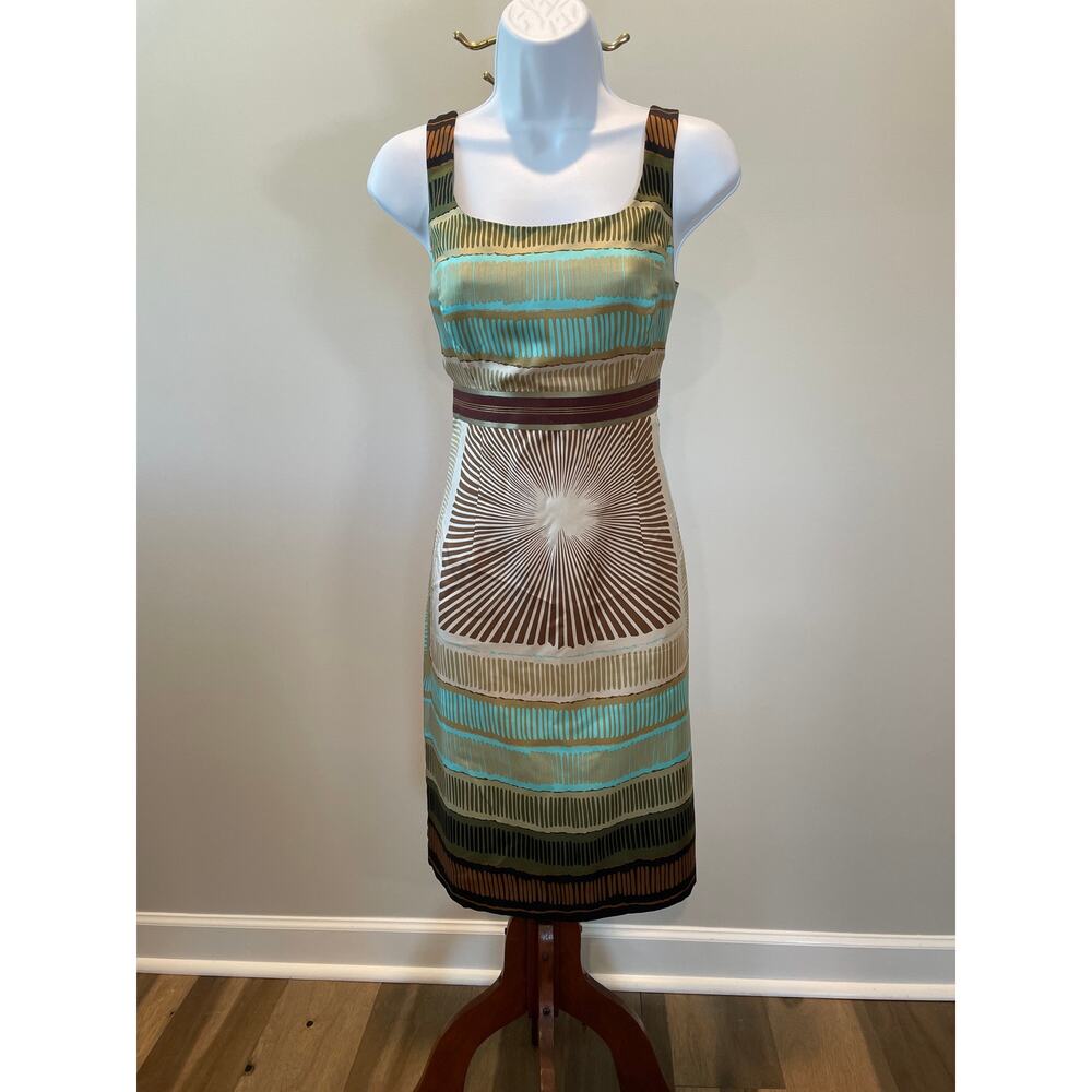 Nicole Miller Studio 100% Silk Mini Dress Neutral Boho Print Sleeveless Size 4